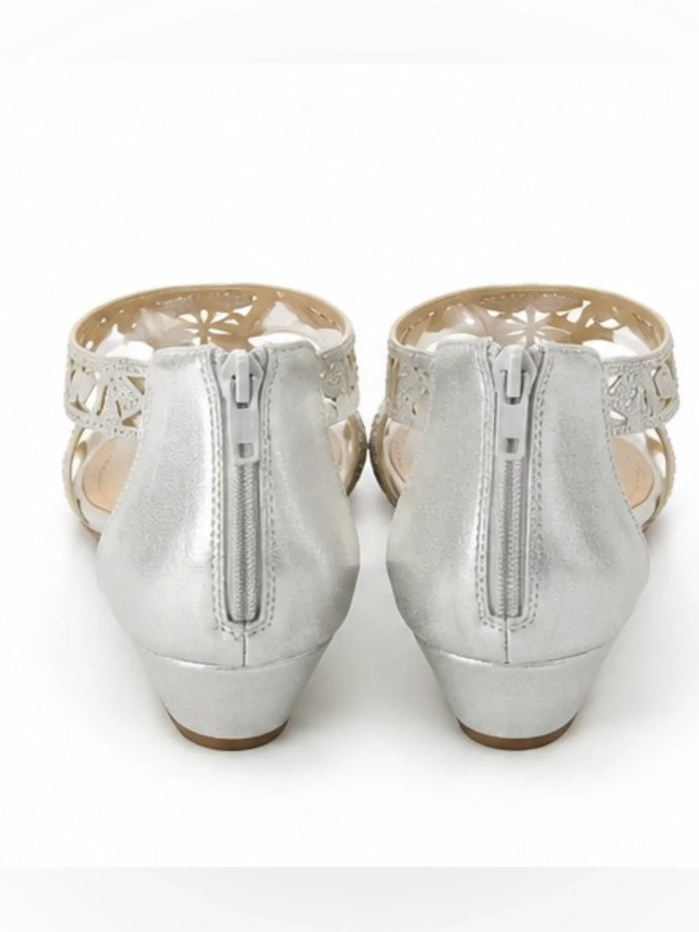 Alex Marie Silver Embellished T-Strap Wedge Sandals